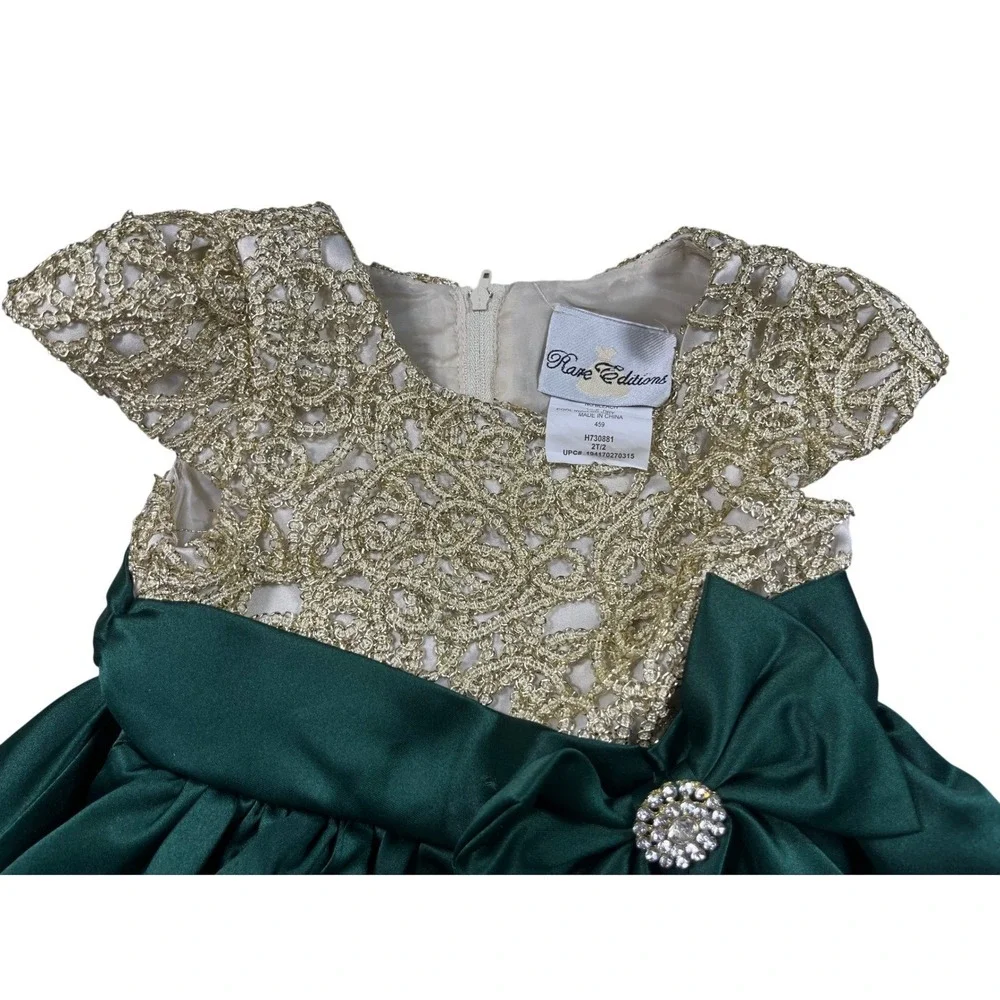 Rare‎ Editions Green Gold Lace Holiday Party Dress Girls 2T
